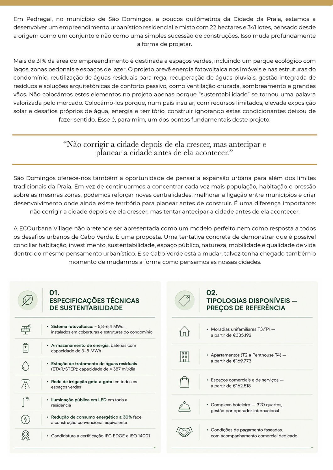 Especificações técnicas e preços de referência